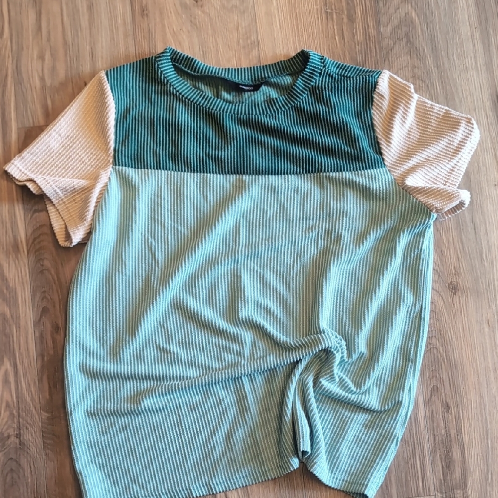 Striped Teal and Beige Women's Blouse